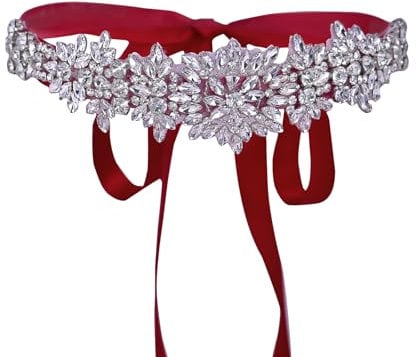 TOPQUEEN Damen Kristall Hochzeit Gürtel Sash,Strass Braut Gürtel Sash, Strass Braut Sash Schärpe Perlen Hochzeit Schärpe Sash (Weinrot)
