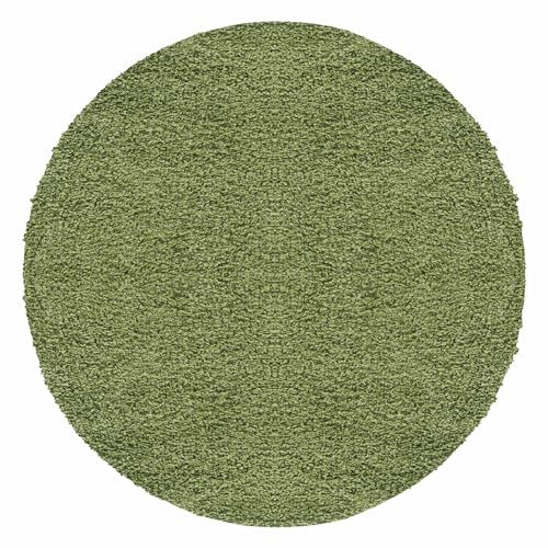 Carpetsale24 Runder Hochflor Teppich 200 cm Grün, Flauschiger Wohnzimmerteppich, modern weich & stilvoll, für große Räume & zentrale Platzierung