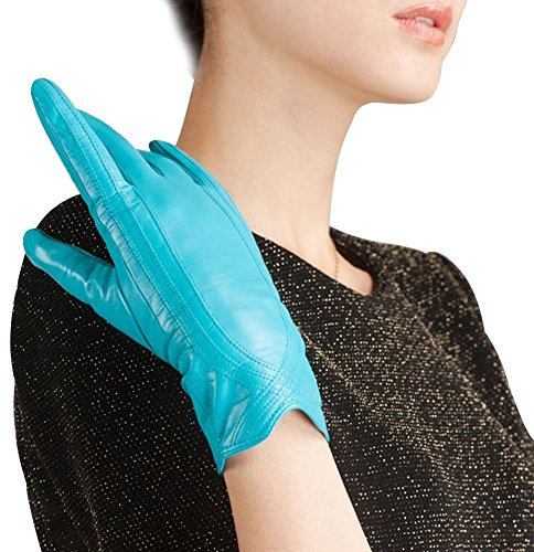 Nappaglo Damen Lederhandschuhe Winter Touchscreen Lammfell Elegant Echtleder Warm Handschuhe Outdoor, Non-Touchscreen, Blau, L (Umfang der Handfläche:17.8-19.0cm)