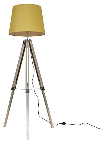 MiniSun | Modern Distressed Wood and Silver Chrome Tripod Floor Lamp with a Mustard Tapered Light Shade | Floor Lamps, Home Décor & Improvement Essential | Includes Bulb [3000K Warm White]