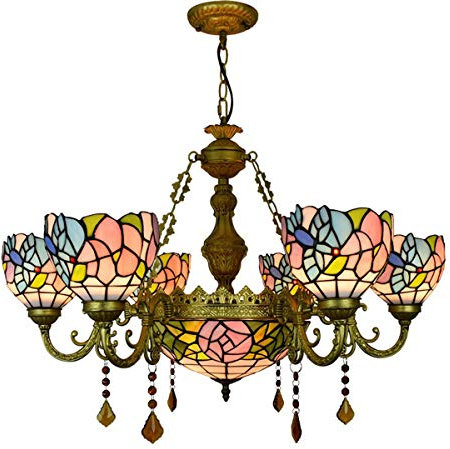 GDLight Tiffany Stil Multi-Head Kronleuchter, einfache kreative Glasmalerei 6 Heads Pendelleuchte, Restaurant Bar Villa Leuchte