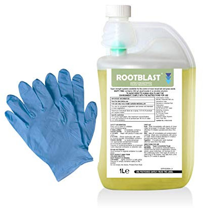 RootBlast - RootBlast 360 Glyphosate Home Garden Weedkiller - 1L Bottle with Integral Measuring Device Pair - Includes Pair Of gloves - 1L Makes Up to 50L