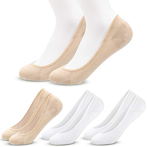 4 Paires Chaussettes Basses pour Femmes Respirantes Coton Invisibles Anti-Dérapant Protège-Pieds Socquettes BEIGE/BLANC (TAILLE 36-41)