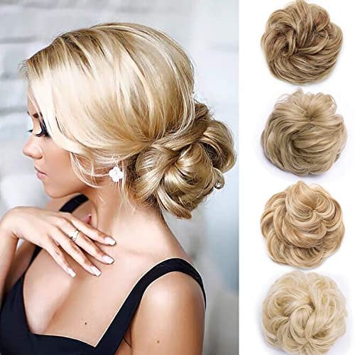 Silk-co Haarteil mit Gummiband, Dutt mit Haaren Gewellt Weich Dutt Haarteil mit Gummiband 35 g, Gelockt Haarverdickung Hair Extensions Messy Bun Hochsteckfrisuren Aschblond