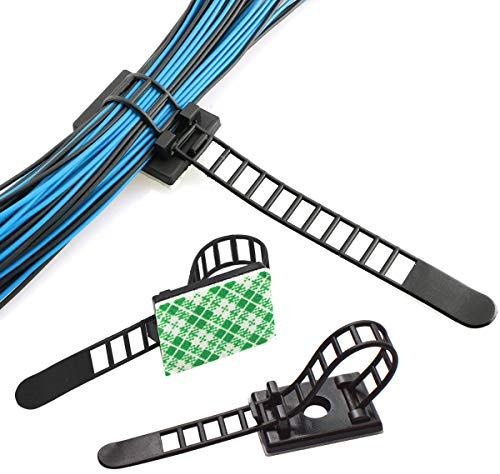 Dokpav 50PCS Reusable Cable Clips - Adjustable Self-Adhesive Ties, Nylon Zip Ties and Adhesive Mount for Cord Management, Clamps, Wire Clips - Black