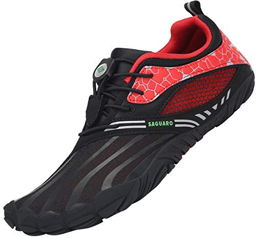 SAGUARO Barfußschuhe Herren Barfuss Schuhe Damen Barfussschuhe Outdoor Sport Zehenschuhe Fitnessschuhe rutschfest Traillaufschuhe Fe Rot,Gr.39