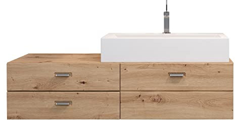 trendteam smart living - Geo - Waschbeckenunterschrank inkl. 80 cm Mineralguss-Aufsatzwaschbecken - Artisan Eiche - Waschtisch hängend - (BxHxT) 140 x 50 x 53 cm - 2 Schubladen, 1 Klappe - kratzfest