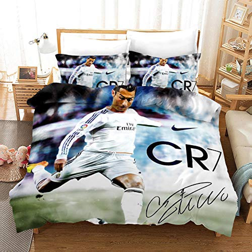 BFSOC Parure de lit 3 pièces en microfibre avec housse de couette 3D et taies d’oreiller - 2 places (Ronaldo, 140 x 200 cm)