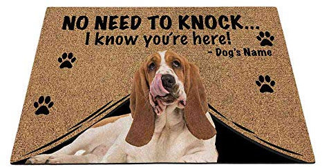 BAGEYOU Personalized Doormat with My Love Dog Basset Hound Welcome Floor Mat Not Need to Knock I Know You're Here 27.5 x 17.7