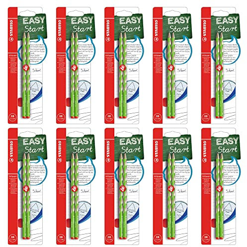 STABILO - Schmaler Dreikant-Bleistift für Rechtshänder - EASYgraph S in grün - 10x 2er Pack - Härtegrad HB