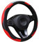 LMYDIDO Auto-Lenkradbezug, Leder, rutschfest, atmungsaktiv, Kohlefaser, Sport, elastisches Band ohne Innenring, Lenkradbezug, Universalgröße 37–39 cm, Rot