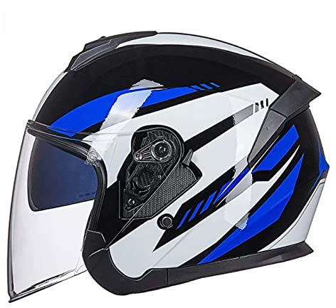 Moto Jet Casque Open Face Crash Demi Poilt Casque De Moto Dot/ECE Approuvé avec Double Pare-Soleil pour Adulte Hommes Femmes Open Face 3/4 Casque,Black 4,L