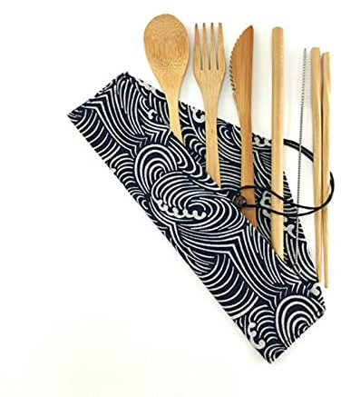 Bambus-Besteck-Reisebesteck-Set Umweltfreundliche wiederverwendbare tragbare Outdoor-Utensilien Zero-Waste Bambus-Camping-Besteck-Set