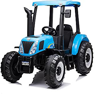 Trattore Elettrico Per Bambini New Holland - Big 12V Porte Apribili Luci LED Suoni Radiocomando - Blu