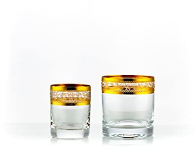 Crystalex Whiskygläser Schnapsgläser Barline Gold 12-teiliges Set Kristallglas Bohemia
