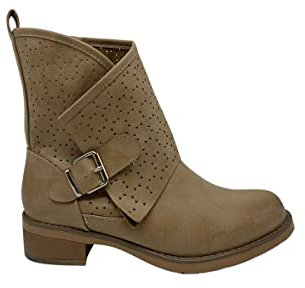 STILL Stivaletto Stivali Scarpe Donna Traforato Moda Tacco Basso Tronchetto Nero 38 Beige