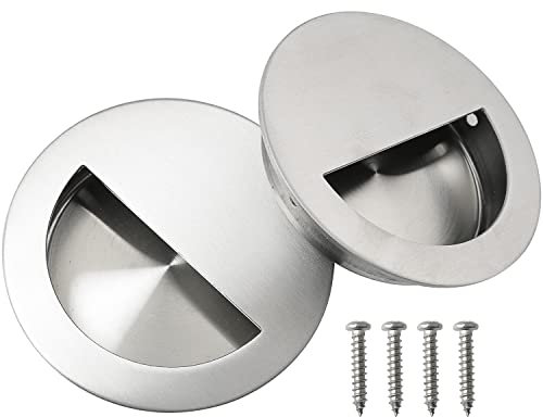 FMHXG 2pcs Recessed Embedded Door Handle 70mm Stainless Steel Round Drawer Handles Hidden Concealed Recessed Sliding Door Pull Handles Invisible Handle Cabinet Pulls