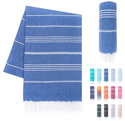 LAYNENBURG Premium Hamamtuch mit handgeknüpften Fransen - 100% Baumwolle - Strandtuch 95x180 cm - Oeko-TEX 100 - Strandhandtuch groß - Saunatuch & Reisehandtuch (Himmelblau)
