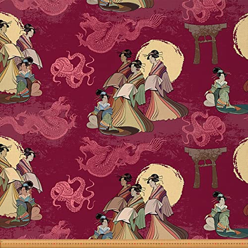 Japanischer Ukiyoe Themenstoff Meterware Exotischer traditioneller japanischer Geisha Mädchen Stil Entwurf Polsterstoff für Stühle Orientalischer roter Sonnendrachen wasserdichter Stoff 92x150cm