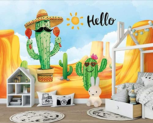 Wallpaper Cartoon Green Cactus Wall Paper 3D Papers Home Decor Paper Mural Wallpaper Wallpapers for Living Room Bedroom Walls Paper Peel and Stick Self-Adhesive Wall Photo 400 x 280 cm