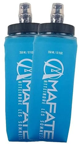Mafate - Lot de 2 gourdes Souples Pliables -2 Flasques d'hydratation 2X350 ML - 2 Bouteilles d'eau Souple pour Le Sport, Running, Trail, randonnée, Marche Nordique, vélo - Bleu - Taille Unique