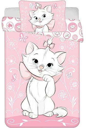Kinderbettwäsche 100x135 cm Marie Aristocats mit Kissenbezug 40x60 cm, Baby Bettwäsche ideal für 60x120 und 70x140 cm große Betten, Bettwäsche 100x135 Set für die Allerkleinsten 100% Baumwolle