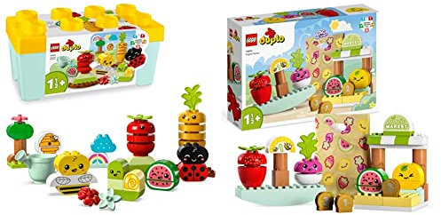LEGO 10984 DUPLO My First Biogarten Bausteine-Box & 10983 DUPLO My First Biomarkt, Spielzeug-Shop-Set für Jungen und Mädchen, Lernspielzeug für Kleinkinder ab 1,5 Jahren, Obst- und Gemüsezubehör