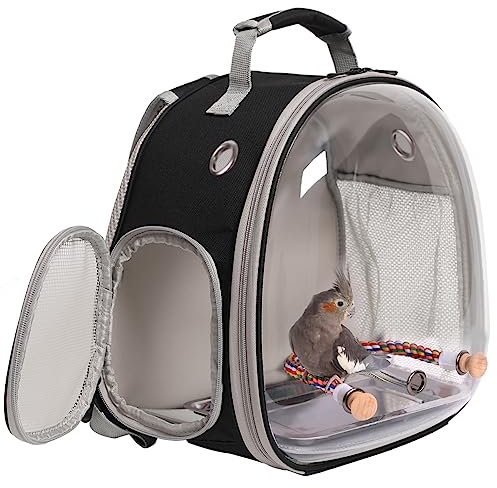 Reiserucksack für kleine Vögel, Käfig, Rucksack zum Transportieren, Rucksackträger mit Metalltablett, Ständer, Sitzstange für Sittiche, Nymphensittiche, Wellensittiche, Tierarzt, Tragetasche,