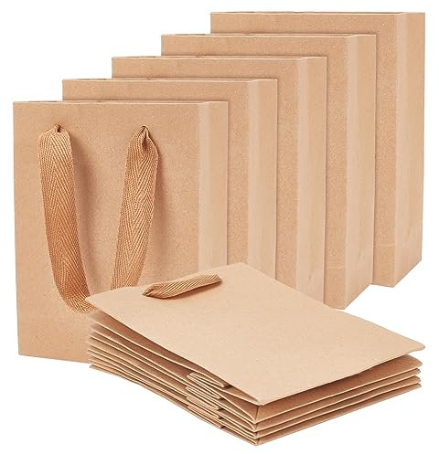 nbeads 50 Stück Kraftpapiertüten, Braune Einkaufstaschen Geschenktüten mit Nylonschnur Griffe recyclebar Süßigkeiten Papiertüten für Geburtstag Hochzeit Tee Party und Party Feiern, 16x12x5.7cm