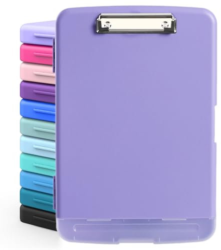 DMFLY Klemmbrett mit Aufbewahrung, robuste Clipboards mit Stifthalter, A4 Kunststoff-Klemmbretter mit Fach, starke Klemmbretter mit niedrigem Profil-Clip, ideal für die Arbeit (Light Purple)