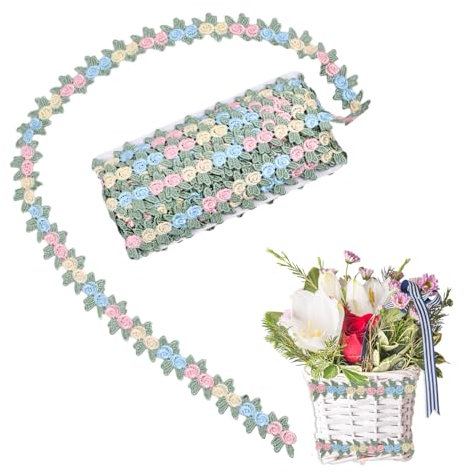 Natuce 15 Yard Spitzenband Zierband mit Blumen, 2.7cm Spitzenborte Stickerei, Bunte Spitzenband, Dekoband Blumen Rosenstickerei, Zierband zum Nähen für Hochzeit Deko Handwerk Nähen Deko