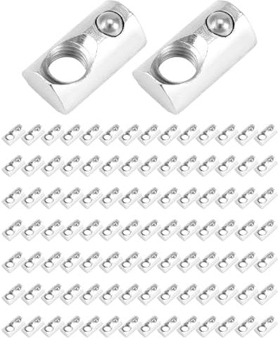 QWORK® 100uds. Tuercas deslizantes con bola M8 rosca 8mm para perfil de aluminio 3030 3060 - acero al carbono galvanizado