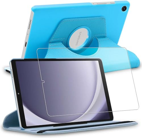 ebestStar - Funda para Samsung Galaxy Tab A9 8.7 (2023) SM-X110, Carcasa Capa Giratoria, 360 Protectora, Cuero PU Soporte, Azul + Cristal Templado