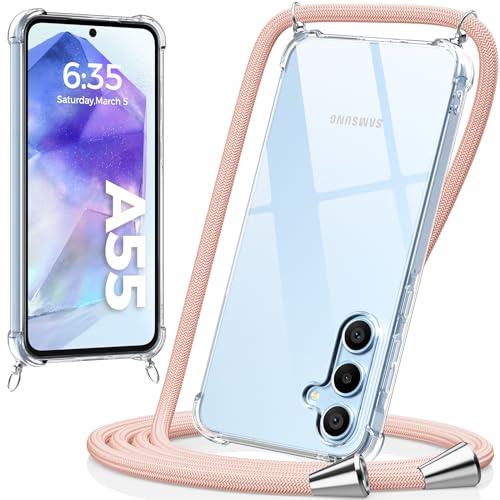 caslord Handyband für Samsung Galaxy A55 5G Hülle mit Band, Handyhülle für zum Umhängen, Necklace Hülle [Stoßfest] [Kameraschutz] [Längenverstellbar] -Rosa