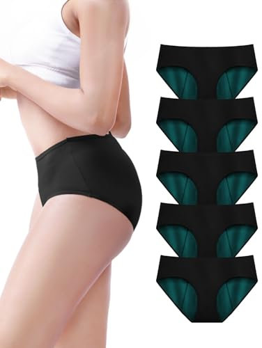 TIICHOO Periodenunterschwäsche Starke Blutung Weich Perioden Unterwäsche Damen Periodenslip 5er Pack(3XL, Schwarz)