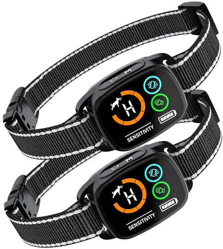 Collier Anti Aboiement Chiens, Lot de 2, Collier Vibration, Modes Son/Vibration/Vibration Forte, Détection Intelligente des Aboiements, Rechargeable, Étanche IP67, pour Gros et Petit Chien