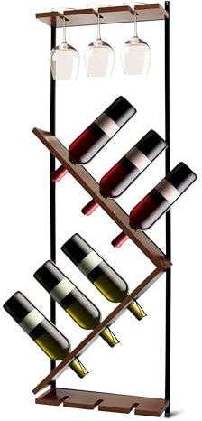 Aremigo® Weinregal Wand - für 6 Weinflaschen & 6 Gläser [ für Jede Wand] schnell aufgebaut | Walnussoptik | Weinregal schmal | Flaschenregal schmal | Weinständer| Weinregale | Wine Rack