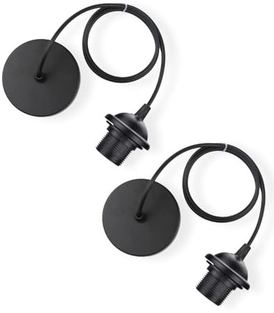 Vecys 2 Pièces E27 Porte Lampe Suspension,Câble Suspension Luminaire,Pendentif Suspendue Accessoires en Métal,Câble Réglable 100CM pour Café Magasin Chambre Bar(Noir)