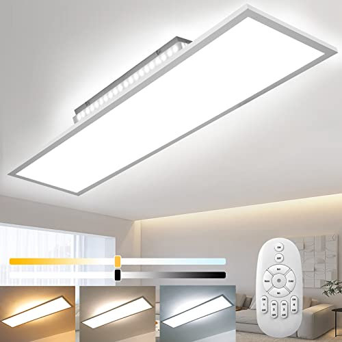 Dimmbar LED Deckenleuchte 120x30 cm, 52W Fernbedienung Speicherfunktion Deckenlampe mit Backlight, Hohe Helligkeit 2700K-6500K Warm Natur Kalt Weiß Licht Panel Lampe für Küche Garage Büro Wohnzimmer