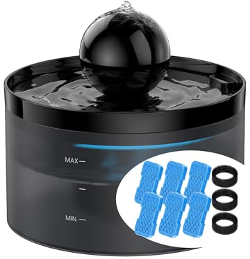 Cat Water Fountain for Drinking, Pet Waterer Fountain with Ultra Silent Pump, Activated Carbon Filter Keep Water Fresh, 2.2L Capacity, Faucet Design, Anti Sputtering, with 6 Fliters + 3 Sponges