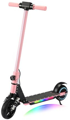 KHHK Trottinette électrique pour Enfants avec Lumières LED, Amortisseurs à Double Ressort, Moteur 130W, Vitesse Max 14 km/h, Scooter Électrique Pliable pour Enfants conçu pour 6-14 Ans (Rose)