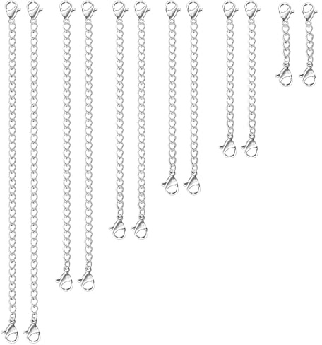 WillTen 12Stück Kettenverlängerung Silber Gold Kettenverlängerung Edelstahl, Armband Verlängerung Halskette Verlängerung Kettenverlängerungen, Halskettenverlängerer Kettenverlängerer für Halsketten