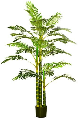 HOMCOM Palmier Areca Artificiel Arbre Artificiel Hauteur 190 cm Plante Artificielle Tropicale avec 30 Grandes Feuilles Grand réalisme en Plastique Pot Inclus Vert