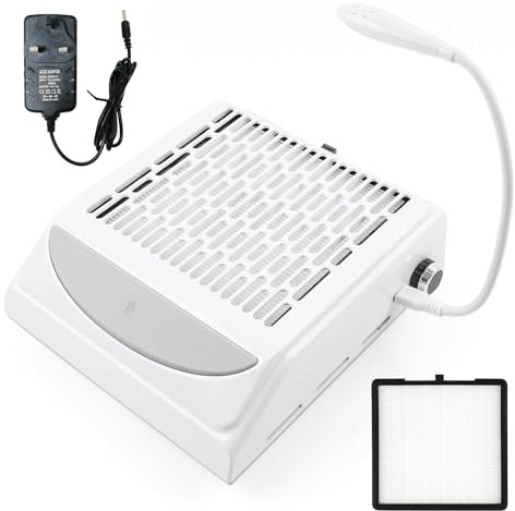 Upgrade Nail Dust Collector, 100W Professional Nail Vacuum Dust Collector with Filter & Lamp, Electric Acrylic Nails Extractor Duster with Brush for Nail Salon, Nail Design & Manicure