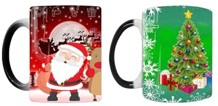 Tewzafiya Christmas Color Changing Mug | Heat Sensitive | 301-400ml Capacity | Ceramic Material | Magic Heat Changing | Coffee Mug | Winter Cup