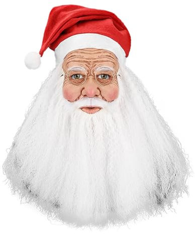 Proypiax Weihnachtsmann Maske Mit Plüschbart Weihnachten Maske Weihnachtsmann Nikolaus Mit Glatt Weiß Bart, Weißer Augenbrauen,Herren Weihnachtsmann Maske, Weihnachts Latex Maske, Weihnachtsmann