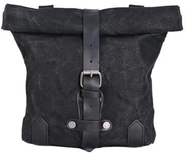 Leder & Satteltaschen Motorrad Seitentasche Im Retro Stil Ölwachs Kopftasche wasserdichte Werkzeugtasche Umhängetasche Motorrad Tasche(Schwarz)