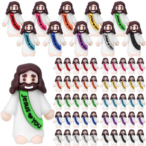 WWmily 50 Stück Mini-Jesus-Figuren, Jesus liebt dich, religiöse, kleine Miniatur-Gummi-Figuren, Puppe, Kirche, Gastgeschenke zum Verstecken für Osterei, Sonntag, Schule, Taufe, Aktivitäten