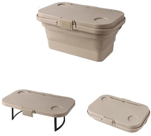 GreatRise Faltbarer Picknickkorb Camping Aufbewahrungsbox mit Tisch Tragbar Plastik Campingbox mit Deckel Multifunktional Klappbox für Camping Wandern Outdoor Grillen Angeln Khaki