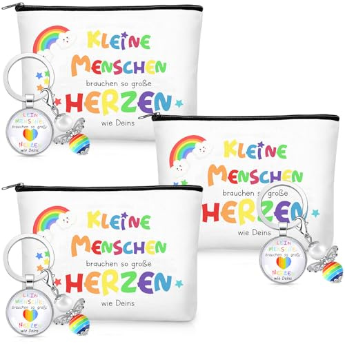 Otuuz 6 Erzieherin Abschiedsgeschenke Dankesgeschenke für Kindergarten Kita | Perlenengel Schlüsselanhänger, Kosmetiktaschen, Kleine Menschen Brauchen So Große Herzen Wie Deins, für Lehrerin Tagesmutter